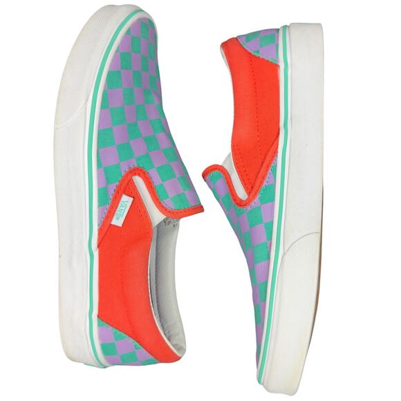 Vans Slip On Checkerboard Skate Shoe - Tomato / Orchid MEN 7/ WMN 8.5. EXCLUSIVE - Picture 13 of 16